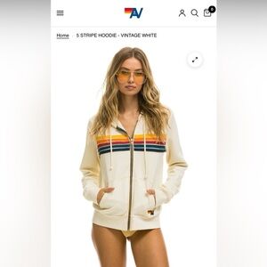Aviator Nation Vintage White 5 Stripe Hoodie